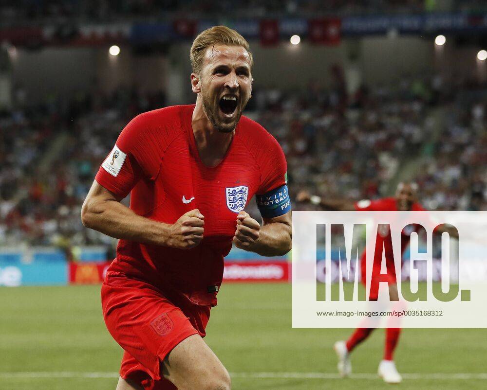WM 2018, Tunesien - England Harry Kane of England celebrates scoring his winning goal during the FIFA World Cup WM Weltmeisterschaft Fussball 2018 Group G match at the Volgograd Arena, Volgograd. Picture date 18th June 2018. Picture credit should read: David Klein Sportimage .