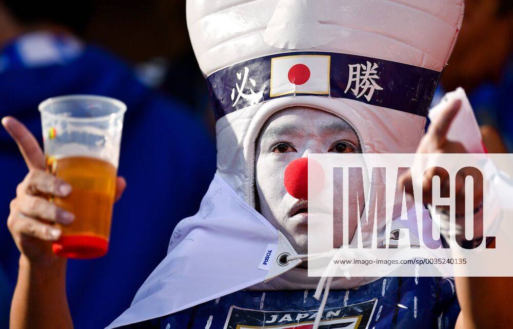 - SPORT YEKATERINBURG, RUSSIA – JUNE 24, 2018: Japan s supporter cheers ahead of their 2018 FIFA World Cup WM Weltmeisterschaft Fussball Group H match against Senegal at Yekaterinburg Arena Stadium. Donat Sorokin TASS TS086172