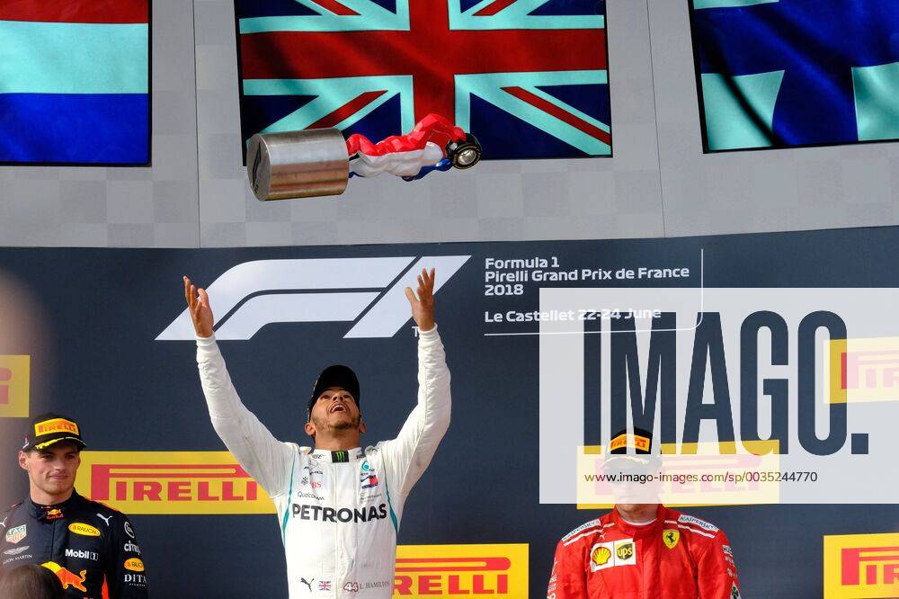 Le Castellet, Var, France - Mercedes 44 Driver LEWIS HAMILTON (GBR) win the Formula one French Grand Prix at the Paul Ricard circuit at Le Castellet - France, Max Verstappen finish second and Kimi Raikkonen third F1 2018: French Grand Prix : Lewis Hamilton won - ZUMAp119 20180624_zaf_p119_002