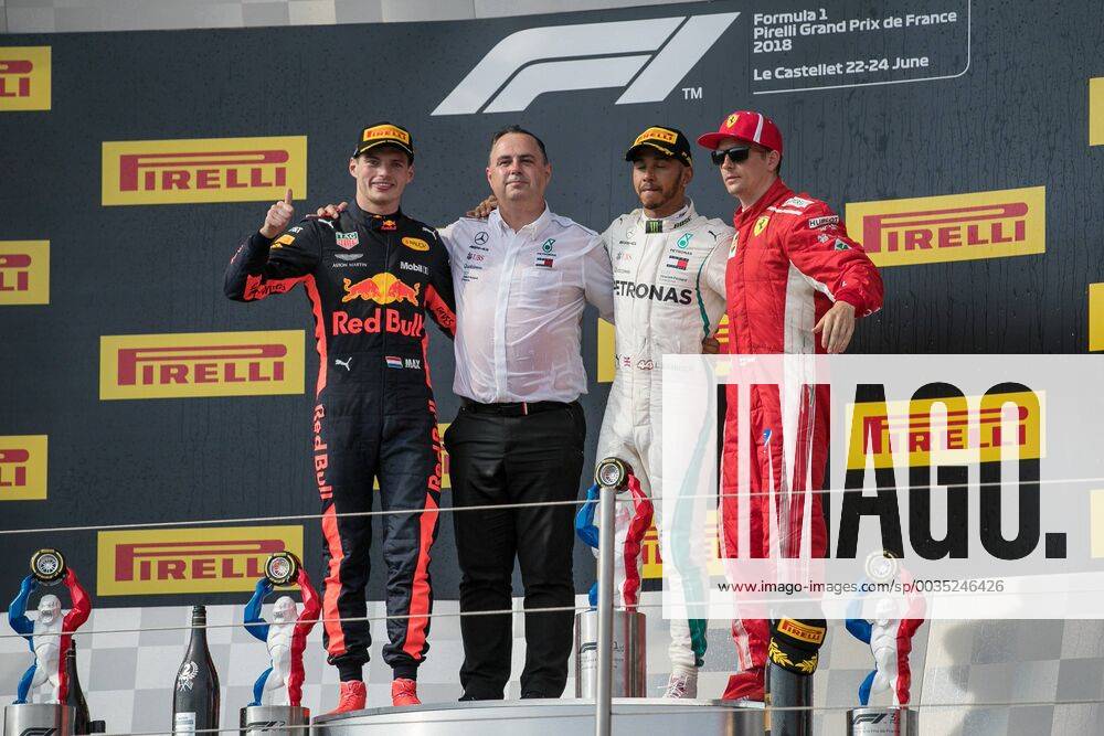 Vl Max Verstappen Red Bull Racing Ron Meadows Team Manager Mercedes AMG Petronas Formula One Team Lewis Hamilton Mercedes AMG Petronas Formula One Team Kimi Raikkoenen Scuderia Ferrari Grand Prix of France 2018 Race Motorsport Formula 1 24 06 2018 Le Castellet