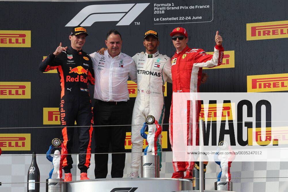 Photo4 LaPresse 24 06 2018 Paul Ricard, France Grand Prix Formula One France 2018 In the pic: Podium, winner Lewis Hamilton (GBR) Mercedes AMG F1 W09 , 2nd Max Verstappen (NED) Red Bull Racing RB14, 3rd Kimi Raikkonen (FIN) Scuderia Ferrari SF71H