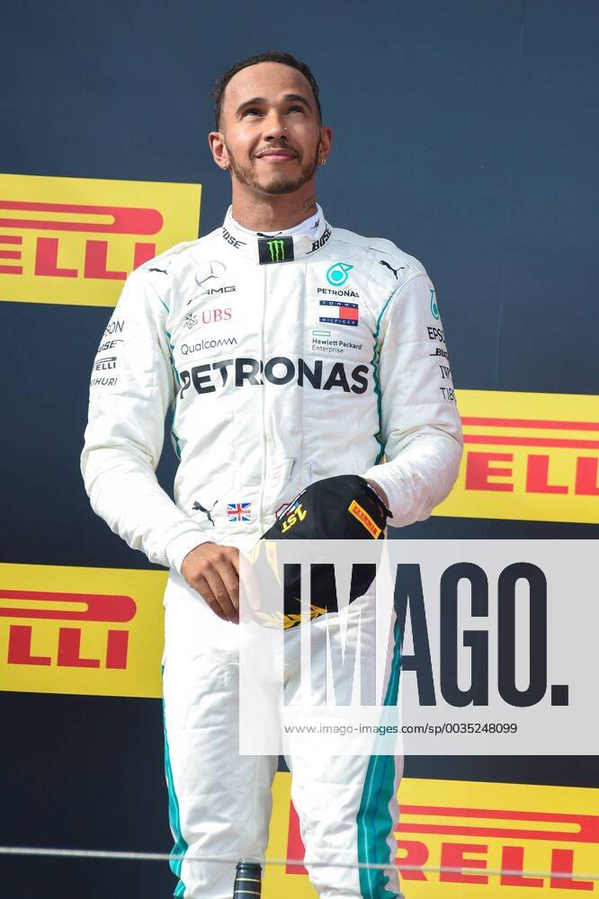 Race winner Lewis Hamilton (GBR) Mercedes-AMG F1 celebrates on the podium at Formula One World Championship WM Weltmeisterschaft Rd8, French Grand Prix, Race, Paul Ricard, France, Sunday 24 June 2018. FORMULE 1 : Grand Prix de France - Circuit Paul-Ricard - 24 06 2018 LionelUrman Panoramic