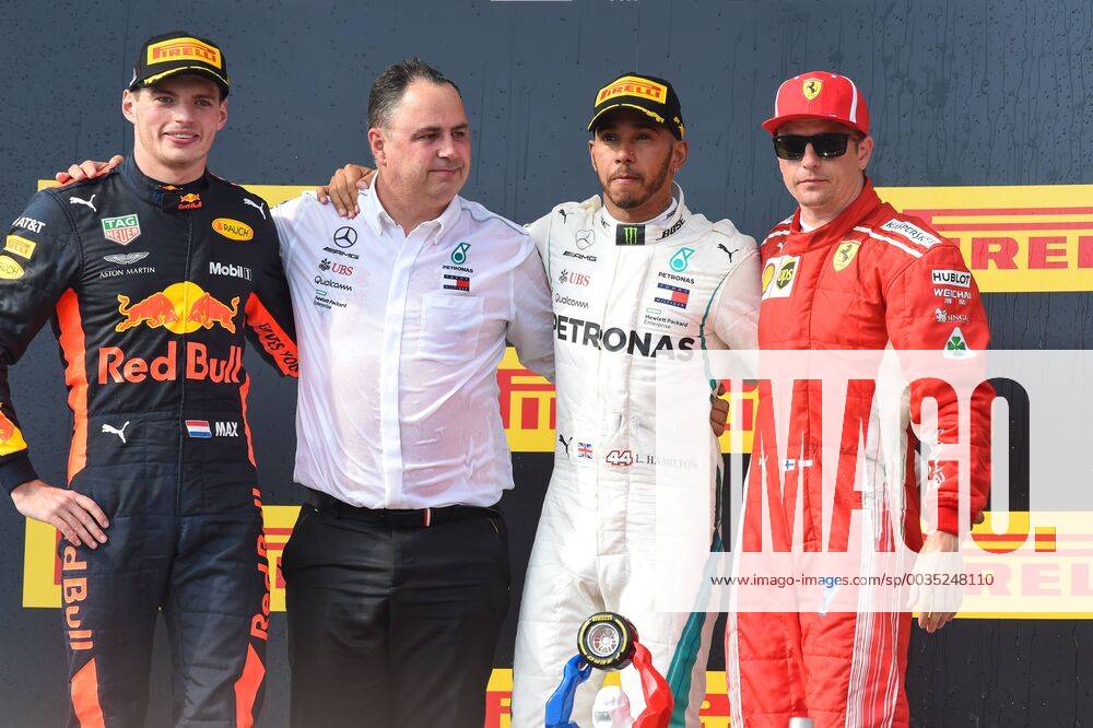 Race winner Lewis Hamilton (GBR) Mercedes-AMG F1 celebrates on the podium at Formula One World Championship WM Weltmeisterschaft Rd8, French Grand Prix, Race, Paul Ricard, France, Sunday 24 June 2018. FORMULE 1 : Grand Prix de France - Circuit Paul-Ricard - 24 06 2018 LionelUrman Panoramic