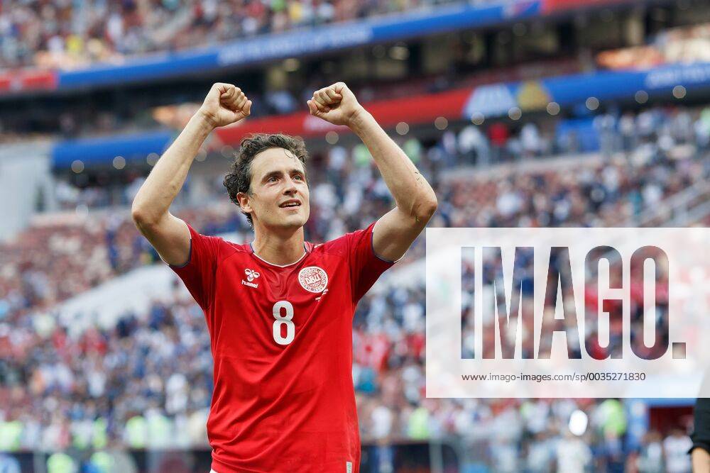 Moscow Russia 26 06 2018 FIFA World Cup Group C Denmark France Thomas Delaney DEN rejoices after the 0 0 DeFodi507