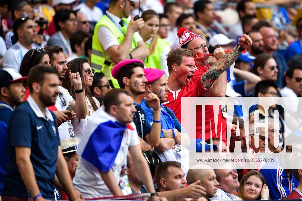 French fans show their support for France in the Group C match against Denmark during the 2018 FIFA World Cup WM Weltmeisterschaft Fussball in Moscow, Russia, 26 June 2018. For 37 games, the one certainty at this World Cup had been goals. Every game had produced at least one: a powerful header, a slick backheel, a well-shaped free kick. Mexican goals and Brazilian goals and lots and lots of Russian, Belgian and English goals. But through it all, the tournament had not produced a single scoreless tie ¡ª until Tuesday, when France and Denmark slogged through 90 torpid minutes at the Luzhniki Stadium here, and the streak ¡ª the longest without a 0-0 tie to start a World Cup in its history ¡ª was over. Not that the French, who had already clinched a spot in the round of 16, or the Danes for that matter, will complain. Their 0-0 draw, combined with Peru¡¯s 2-0 win over Australia, sent France through to the knockout round as the group winner, with Denmark as the runner-up. France and Denmark advance after World Cup s first 0-0 draw 20180626_56393