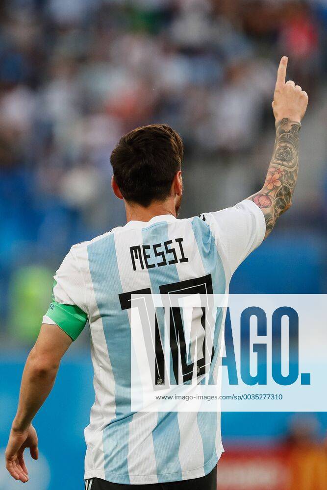 Saint Petersburg, Russia - Lionel Messi (C) of Argentina national team Nationalteam celebrates his goal during the 2018 FIFA World Cup WM Weltmeisterschaft Fussball Russia group D match between Nigeria and Argentina on June 26, 2018 at Saint Petersburg Stadium in Saint Petersburg, Russia. Nigeria v Argentina: Group D - 2018 FIFA World Cup Russia - ZUMAn230 20180626_zaa_n230_986