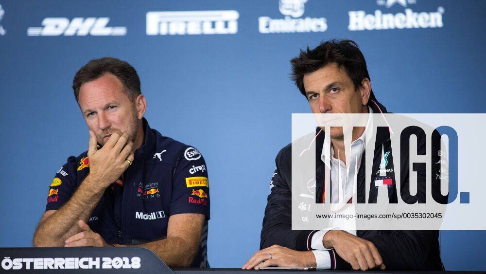 FORMULA 1 - GP of Austria 2018 SPIELBERG,AUSTRIA,29.JUN.18 - MOTORSPORTS, FORMULA 1 - Grand Prix of Austria, Red Bull Ring, free practice. Image shows team principal Christian Horner (Red Bull Racing) and executive director Toto Wolff (Mercedes). GEPAxpictures xDanielxGoetzhaber