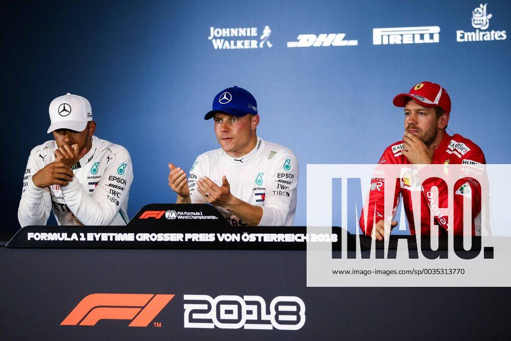FORMULA 1 - GP of Austria 2018 SPIELBERG,AUSTRIA,30.JUN.18 - MOTORSPORTS, FORMULA 1 - Grand Prix of Austria, Red Bull Ring, qualifying. Image shows Lewis Hamilton (GBR Mercedes), Valtteri Bottas (FIN Mercedes) and Sebastian Vettel (GER Ferrari). GEPAxpictures xDanielxGoetzhaber