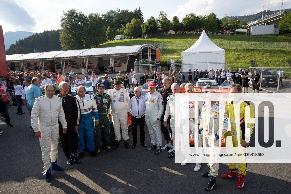 FORMULA 1 - GP of Austria 2018 SPIELBERG,AUSTRIA,30.JUN.18 - MOTORSPORTS - Grand Prix of Austria, Red Bull Ring, legends parade. Image shows Gerhard Berger (Porsche 935), Christian Danner (BMW M1), Jochen Mass (Porsche 935), Mathias Lauda (Aston Martin), Mathias Lauda (Aston Martin), Bernie Ecclestone, Niki Lauda (BMW 3.0 CSL), Hans-Joachim Stuck (Porsche 956), Toine Hezemanns (BMW 3.0 CSL), Dieter Quester (BMW M1), Harald Grohs (BMW 320) and Franz Klammer (Alfa Romeo Alfetta GTV6). GEPAxpictures Klansek
