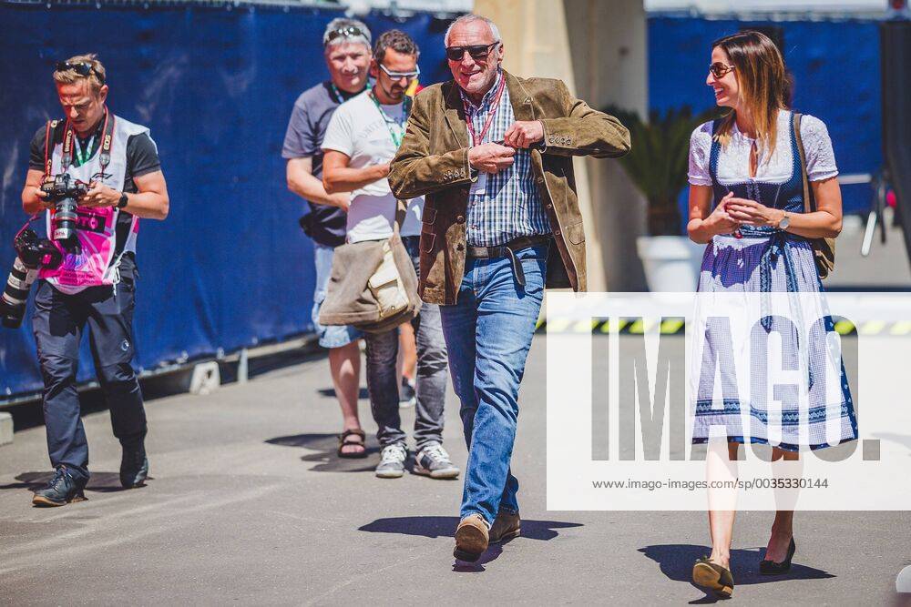Red Bull Ring Spielberg AUT FIA Formula 1 Grand Prix of Austria race in the picture Dietrich Mateschitz AUT Red Bull founder and owner with friend Marion Feichtner CEO and Founder of Red Bull Dietrich Mateschitz AUT with girlfrind Marion Feichtner during the race of the Austrian FIA Formula One Grand Prix at the Red Bull Ring at Spielberg Spielberg EP_ang