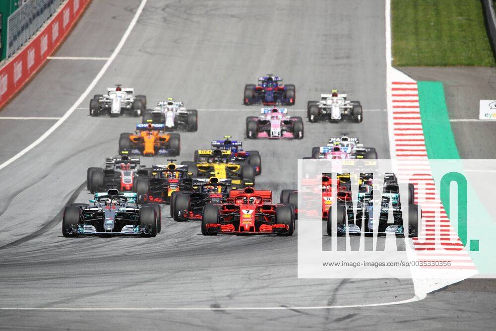 FORMULA 1 - GP of Austria 2018 SPIELBERG,AUSTRIA,01.JUL.18 - MOTORSPORTS - Grand Prix of Austria, Red Bull Ring. Image shows the start of the race with Lewis Hamilton (GBR Mercedes), Kimi Raikkoenen (FIN Ferrari) and Valtteri Bottas (FIN Mercedes). GEPAxpictures xAndreasxPranter