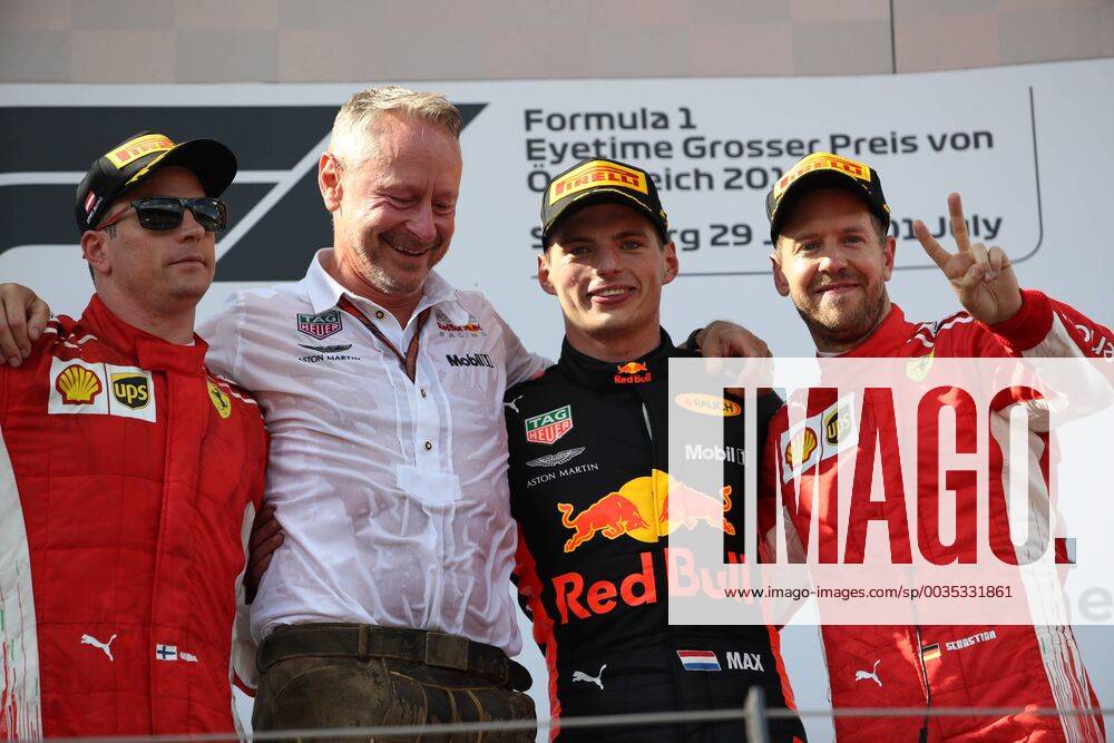 FORMULA 1 - GP of Austria 2018 SPIELBERG,AUSTRIA,01.JUL.18 - MOTORSPORTS - Grand Prix of Austria, Red Bull Ring. Image shows Kimi Raikkoenen (FIN Ferrari), Max Verstappen (NED Aston Martin Red Bull Racing) and Sebastian Vettel (GER Ferrari). GEPAxpictures xAndreasxPranter