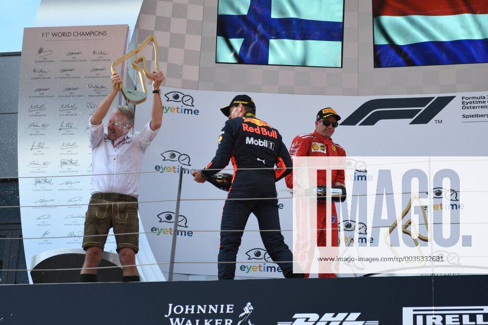 Max Verstappen Aston Martin Red Bull Racing at the champagne shower Formula 1 Grand Prix of Austria Red Bull Ring 01 07 2018 2018 Formula 1 Grand Prix of Austria Red Bull Ring 01 07 2018 Spielberg