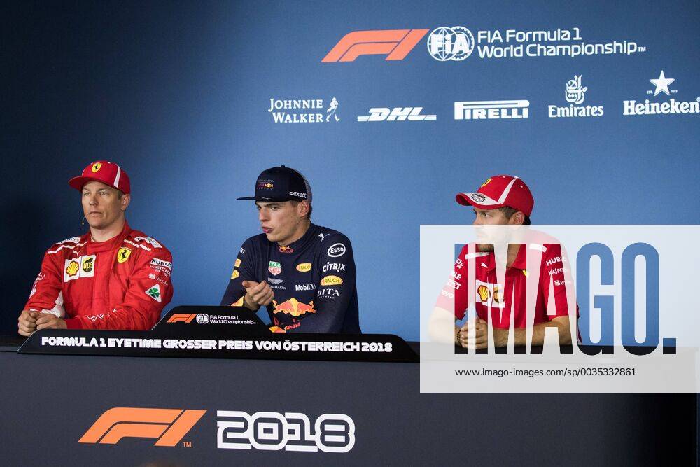 FORMULA 1 - GP of Austria 2018 SPIELBERG,AUSTRIA,01.JUL.18 - MOTORSPORTS - Grand Prix of Austria, Red Bull Ring. Image shows Kimi Raikkoenen (FIN Ferrari), Max Verstappen (NED Red Bull Racing) and Sebastian Vettel (GER Ferrari). GEPAxpictures xDanielxGoetzhaber