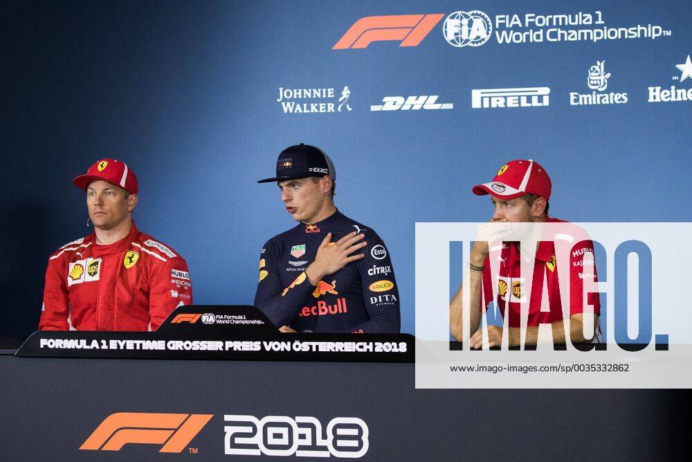 FORMULA 1 - GP of Austria 2018 SPIELBERG,AUSTRIA,01.JUL.18 - MOTORSPORTS - Grand Prix of Austria, Red Bull Ring. Image shows Kimi Raikkoenen (FIN Ferrari), Max Verstappen (NED Red Bull Racing) and Sebastian Vettel (GER Ferrari). GEPAxpictures xDanielxGoetzhaber