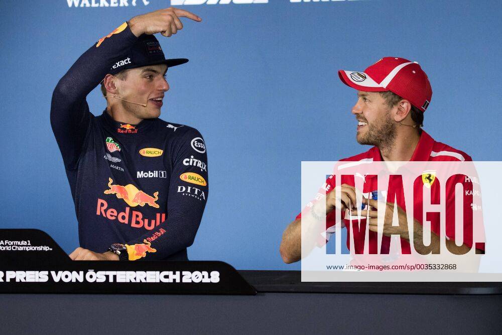 FORMULA 1 - GP of Austria 2018 SPIELBERG,AUSTRIA,01.JUL.18 - MOTORSPORTS - Grand Prix of Austria, Red Bull Ring. Image shows Max Verstappen (NED Red Bull Racing) and Sebastian Vettel (GER Ferrari). GEPAxpictures xDanielxGoetzhaber