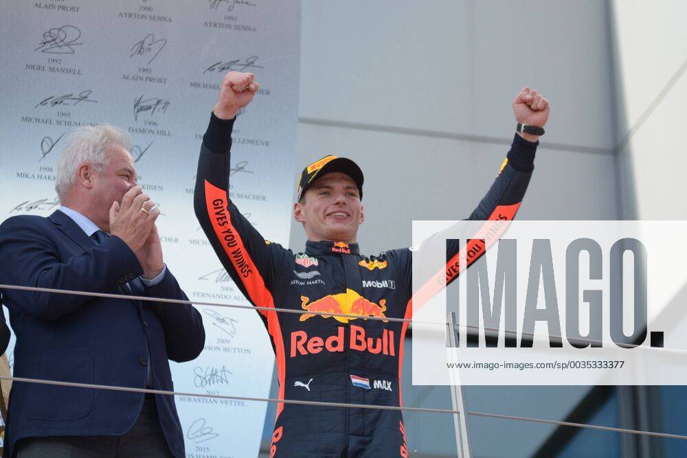 Max Verstappen Aston Martin Red Bull Racing celebrates on the podium Formula 1 Grand Prix of Austria Red Bull Ring 01 07 2018 2018 Formula 1 Grand Prix of Austria Red Bull Ring 01 07 2018 Spielberg