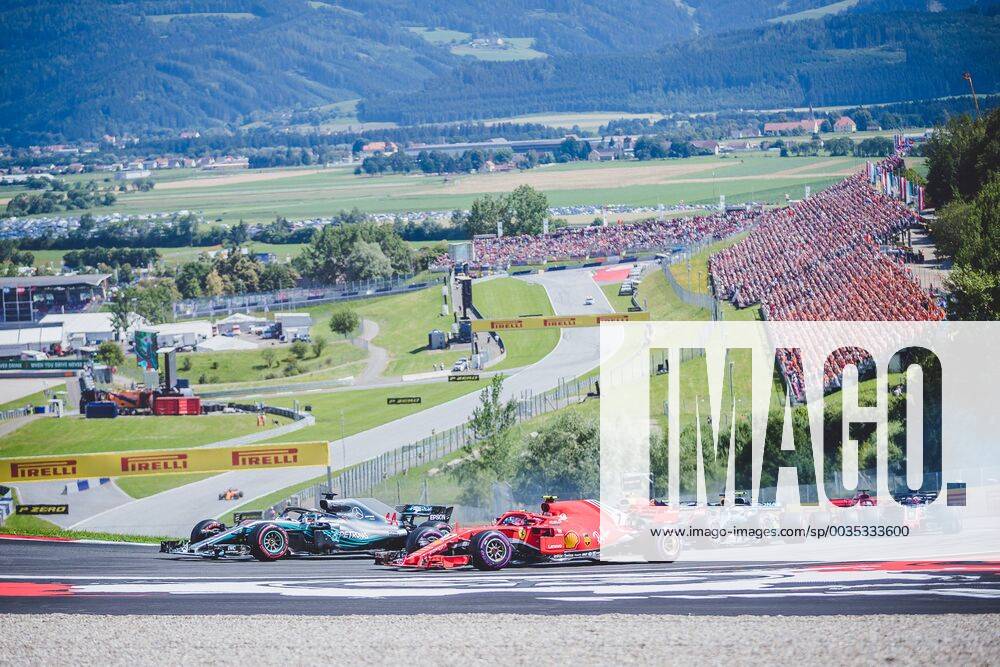Red Bull Ring Spielberg AUT FIA Formula 1 Grand Prix of Austria race in the picture lr Lewis Hamilton GBR Mercedes Kimi Raeikkoenen FIN Scuderia Ferrari Valtteri Bottas FIN Mercedes F1 British Formula One driver Kimi Raeikkoenen of Scuderia Ferrari Finnish Formula One driver Valtteri Bottas of Mercedes at the Austrian FIA Formula One Grand Prix at the Red Bull Ring at Spielberg France on 2018 07 01 Spielberg EX_ANG