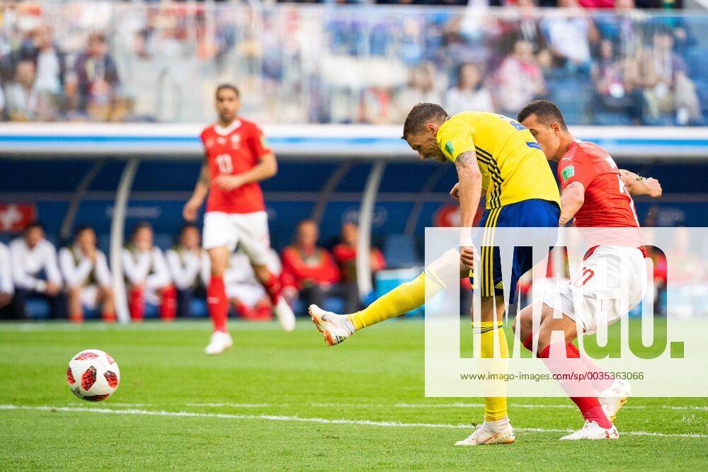 Marcus Berg of Sweden with a chance to score during the FIFA World Cup round of 16 match between Sweden and Switzerland on July 3, 2018 in St. Petersburg Photo Petter Arvidson BILDBYRAN Code PA 87748