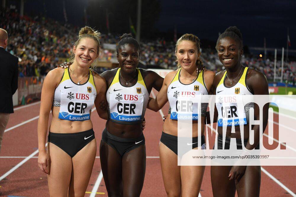 Lausanne Athletics IAAF Diamond League Athletissima Lausanne Stade Olympique de la Pontaise Lausanne 05 07 2018 4x100m Relay Women Germany DLV team Gina Lückenkemper Keshia Beverly Kwadwo Rebekka Haase Lisa Marie Kwayie