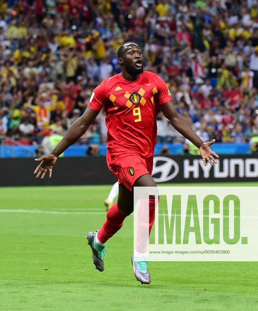 (180706) -- KAZAN, July 6, 2018 -- Romelu Lukaku of Belgium celebrates during the 2018 FIFA World Cup WM Weltmeisterschaft Fussball quarter-final match between Brazil and Belgium in Kazan, Russia, July 6, 2018. ) (SP)RUSSIA-KAZAN-2018 WORLD CUP-QUARTERFINAL-BRAZIL VS BELGIUM DuxYu