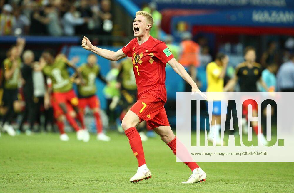 Kevin De Bruyne Joy Emotion Cheering Jubilation after the game Final Cheering Sport Football Soccer FIFA World Cup Russia Russia 2018 Quarter Finals 1 4 Final Season 2017 2018 06 07 2018 Brazil BRA vs Belgium BEL