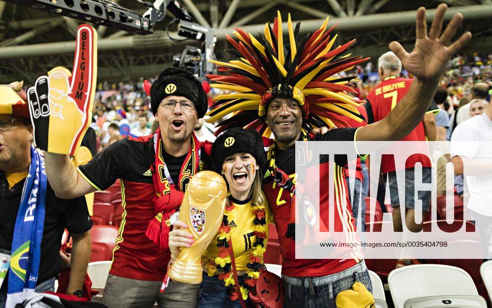 Kazan 06 07 2018 Belgian fans celebrate victory over Brazil Brazil Belgium