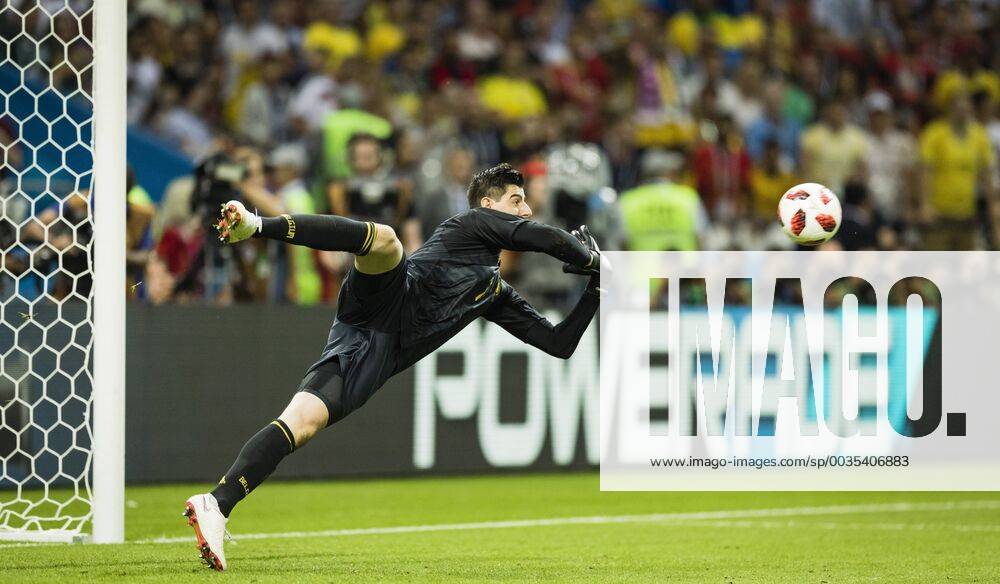 Kazan 06 07 2018 Goalkeeper Thibaut Courtois Belgium Brazil Belgium