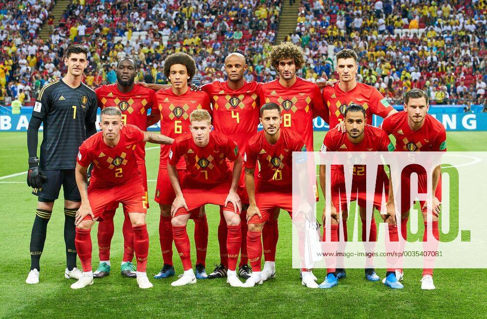 Belgium - Brasil, Soccer, Kazan, July 06, 2018 Teamphoto: Eden HAZARD, Belgium Nr.10 Thibaut COURTOIS, goalkeeper Belgium Nr.1 Toby ALDERWEIRELD, Belgium Nr.2 Vincent KOMPANY, Belgium Nr.4 Jan VERTONGHEN, Belgium Nr.5 Axel WITSEL, Belgium Nr.6 Kevin DE BRUYNE, Belgium Nr.7 Marouane FELLANI, Belgium Nr.8 Romelu LUKAKU, Belgium Nr.9 Thomas MEUNIER, Belgium Nr.15 Nacer CHADLI, Belgium Nr.22 BELGIUM - BRASIL 2-1 FIFA World Cup WM Weltmeisterschaft Fussball 2018 RUSSIA, Best of 8, Season 2018 2019, July 06, 2018 Kazan Arena Stadium in Kazan, Russia. Photo: MAGICS Peter Schatz