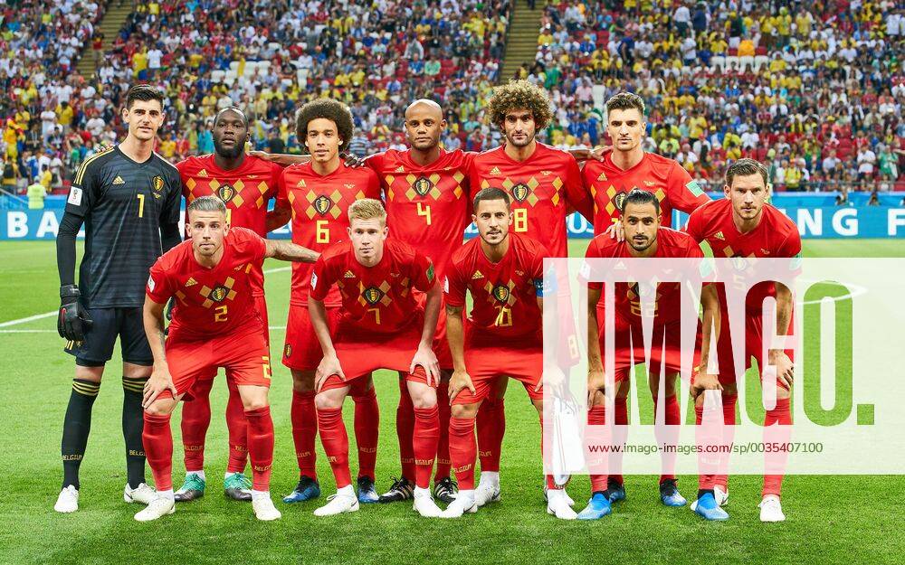 Belgium - Brasil, Soccer, Kazan, July 06, 2018 Teamphoto: Eden HAZARD, Belgium Nr.10 Thibaut COURTOIS, goalkeeper Belgium Nr.1 Toby ALDERWEIRELD, Belgium Nr.2 Vincent KOMPANY, Belgium Nr.4 Jan VERTONGHEN, Belgium Nr.5 Axel WITSEL, Belgium Nr.6 Kevin DE BRUYNE, Belgium Nr.7 Marouane FELLANI, Belgium Nr.8 Romelu LUKAKU, Belgium Nr.9 Thomas MEUNIER, Belgium Nr.15 Nacer CHADLI, Belgium Nr.22 BELGIUM - BRASIL 2-1 FIFA World Cup WM Weltmeisterschaft Fussball 2018 RUSSIA, Best of 8, Season 2018 2019, July 06, 2018 Kazan Arena Stadium in Kazan, Russia. Photo: MAGICS Peter Schatz
