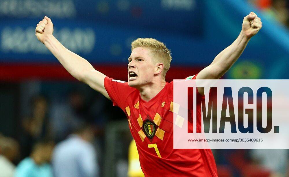 Kevin De Bruyne Joy Emotion Cheering Jubilation after the game Final Cheering Sport Football Soccer FIFA World Cup Russia Russia 2018 Quarter Finals 1 4 Final Season 2017 2018 06 07 2018 Brazil BRA vs Belgium BEL