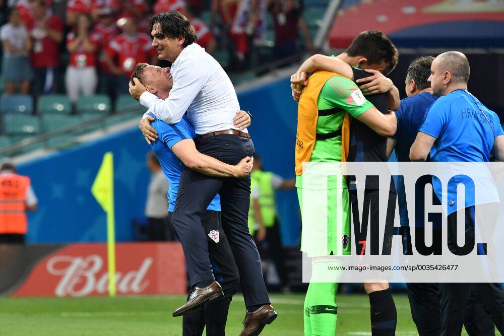 Zlatko DALIC trainer CRO Cheers Delight Enthusiasm lifted by a caregiver Russia RUS Croatia CRO 5 6 i E Quarterfinal Round of Eight game 59 on 07 07 2018 in Sochi Sochi Fisht Stadium Football World Cup 2018 in Russia from 14 06 15 07 2018