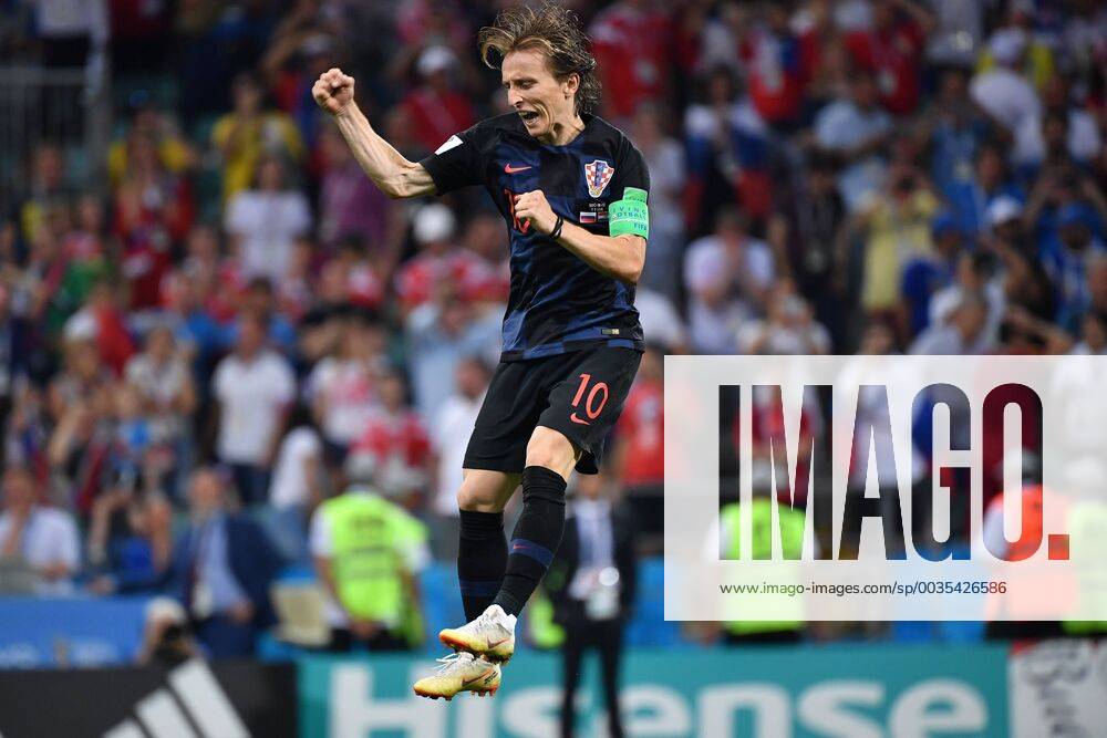 Luka MODRIC CRO Cheering Joy Elsewhere Penalties Penalty Kick Penalties Action Single Action Single Shot Cut Out Full Body Full Figure Russia RUS Croatia CRO 5 6 i E Quarterfinal Round of Eight Game 59 07 07 2018 Sochi Sochi Fisht Stadium World Cup 2018 Russia 14.06 15 07 2018