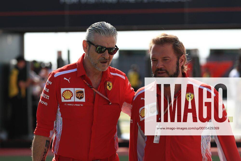 8th July 2018, Silverstone Circuit, Silverstone, England; British Formula One Grand Prix, Race Day; Gino Rosato, Corporate Affairs and Maurizio Arrivabene, Managing Director and Team Principal of Scuderia Ferrari ActionPlus12045413 Octane