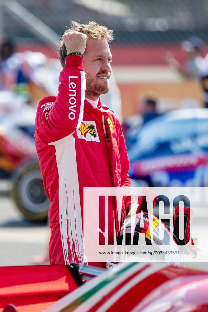 Sebastian Vettel Scuderia Ferrari after winning the UK Grand Prix GBR FIA Formula 1 Grand Prix of Great Britain Race Silverstone