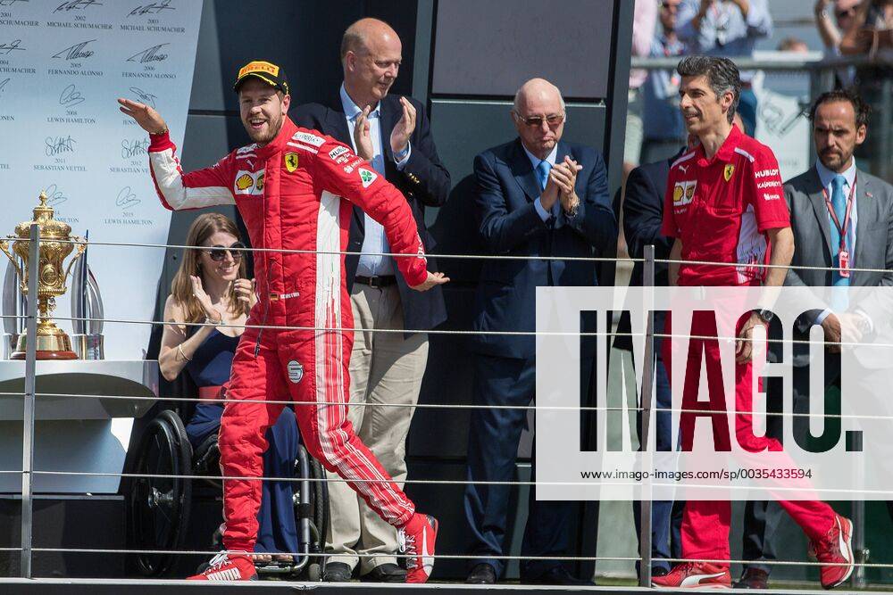 Sebastian Vettel Scuderia Ferrari after winning the UK Grand Prix GBR FIA Formula 1 Grand Prix of Great Britain Race Silverstone