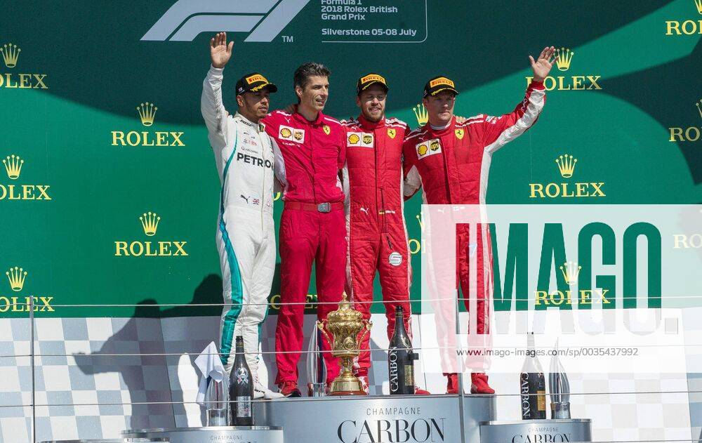 Lr Lewis Hamilton Mercedes AMG Petronas Formula One Team Claudio Albertini Scuderia Ferrari Sebastian Vettel Scuderia Ferrari Kimi Raikkoenen Scuderia Ferrari GBR FIA Formula 1 Grand Prix of Great Britain Race Silverstone