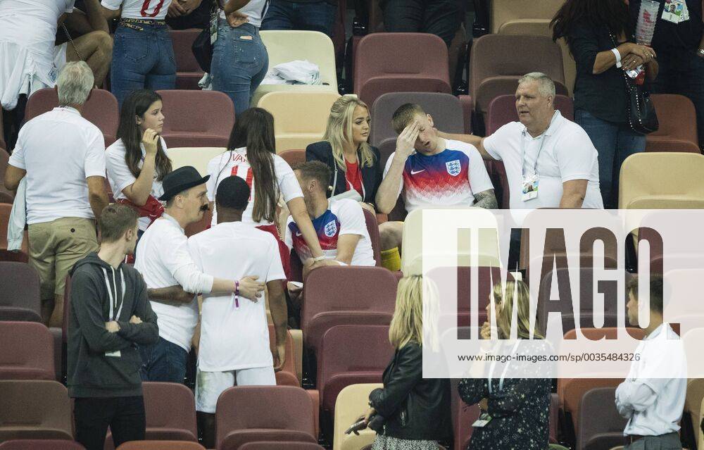Moscow 11 07 2018 Goalkeeper Jordan Pickford England is comforted by his family Croatia England