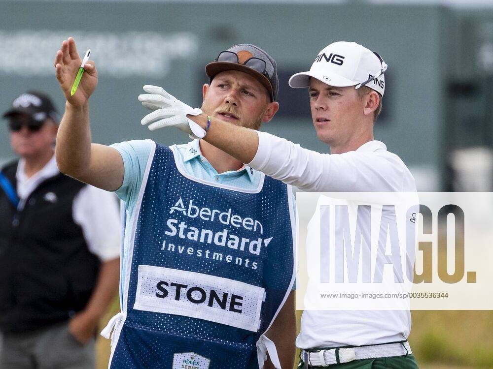 15th July 2018, Gullane Golf Club, Gullane, Scotland; Aberdeen Investments Scottish Open Golf, 4th round; Brandon Stone with caddy on the 16th as he headed for a closing round 60 ActionPlus12048142 AlanxRennie