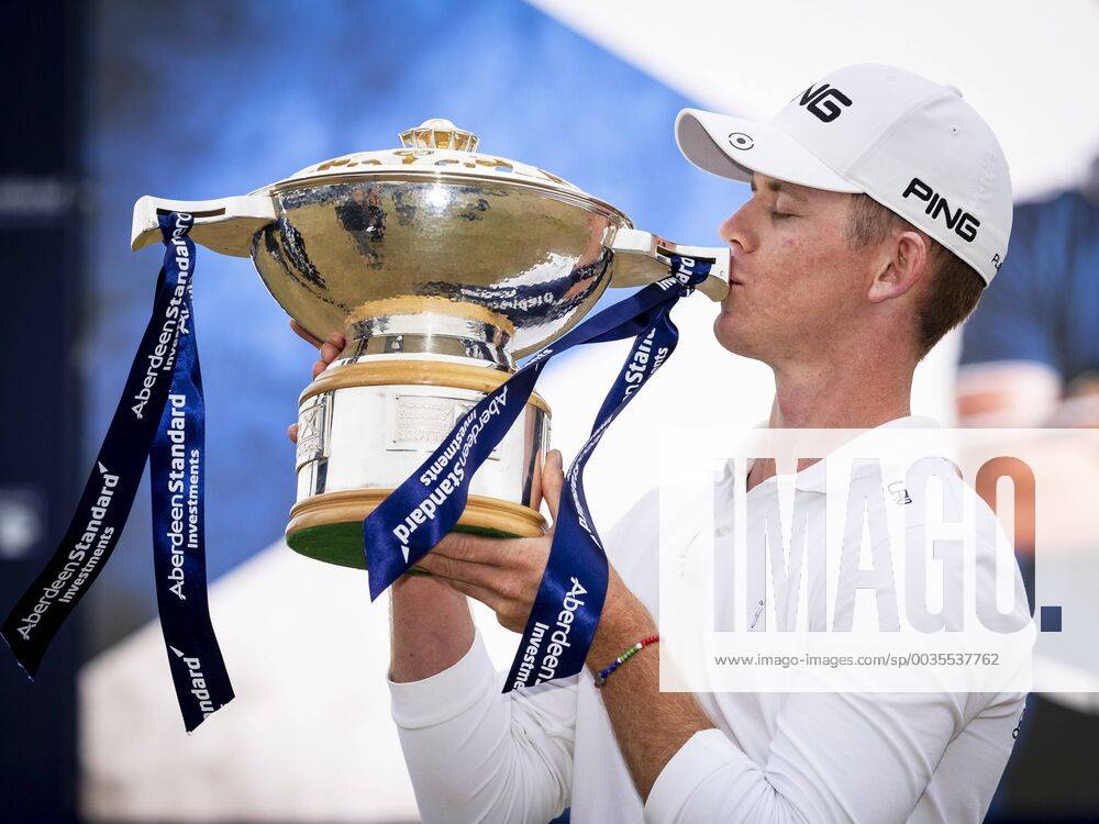KW28 15th July 2018, Gullane Golf Club, Gullane, Scotland; Aberdeen Investments Scottish Open Golf, 4th round; Brandon Stone with the Aberdeen Investments Scottish Open Golf Trophy after winning with a score of -20 ActionPlus12048171 AlanxRennie