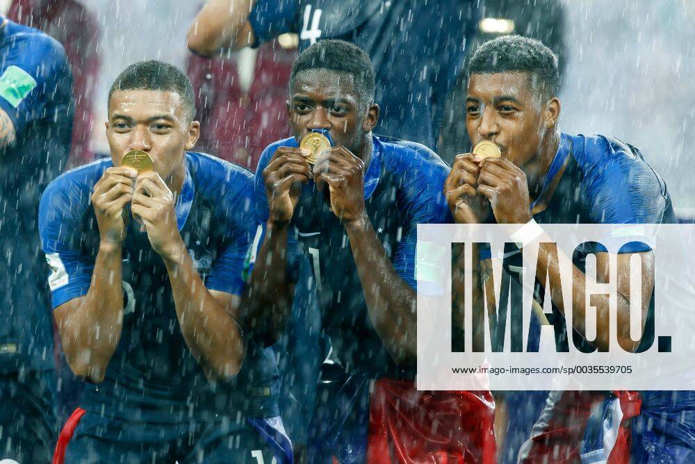 Moscow Russia 15 07 2018 FIFA World Cup Final France Croatia Kylian Mbappe FRA Ousmane Dembele FRA and Presel Kimpembe FRA DeFodi507