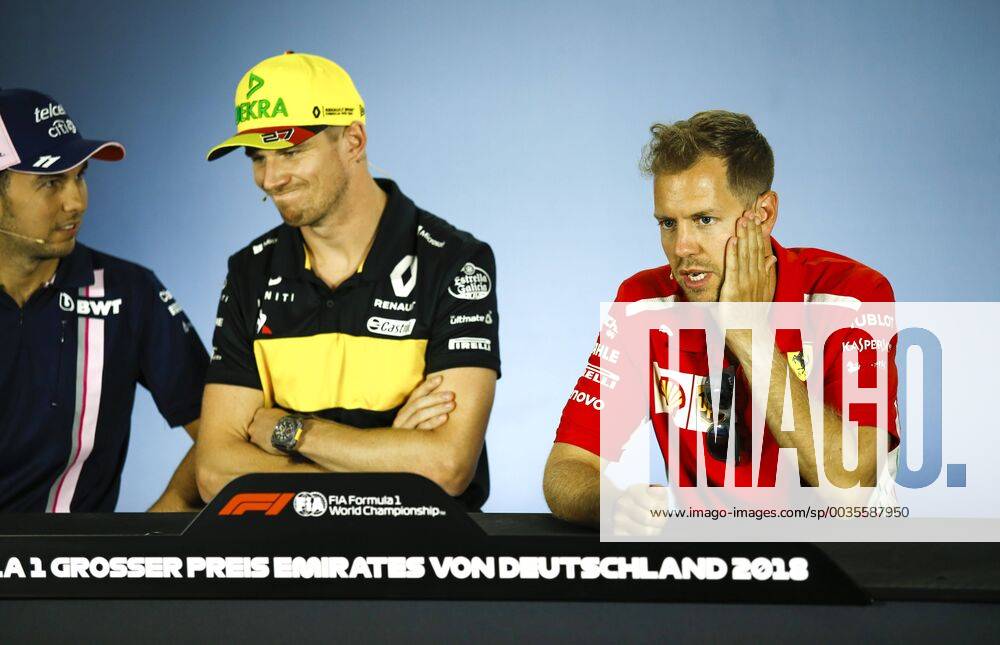 Motorsports: FIA Formula One World Championship WM Weltmeisterschaft 2018, Grand Prix of Germany, 11 Sergio Perez (MEX, Sahara Force India F1 Team), 27 Nico Hulkenberg (GER, Renault Formula One Team), 5 Sebastian Vettel (GER, Scuderia Ferrari), Hockenheim Germany