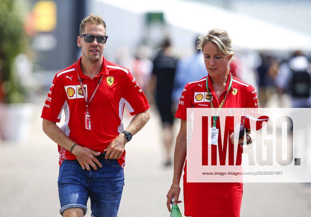 Motorsports: FIA Formula One World Championship WM Weltmeisterschaft 2018, Grand Prix of Germany, 5 Sebastian Vettel (GER, Scuderia Ferrari), Britta Roeske (GER, Scuderia Ferrari), Hockenheim Germany