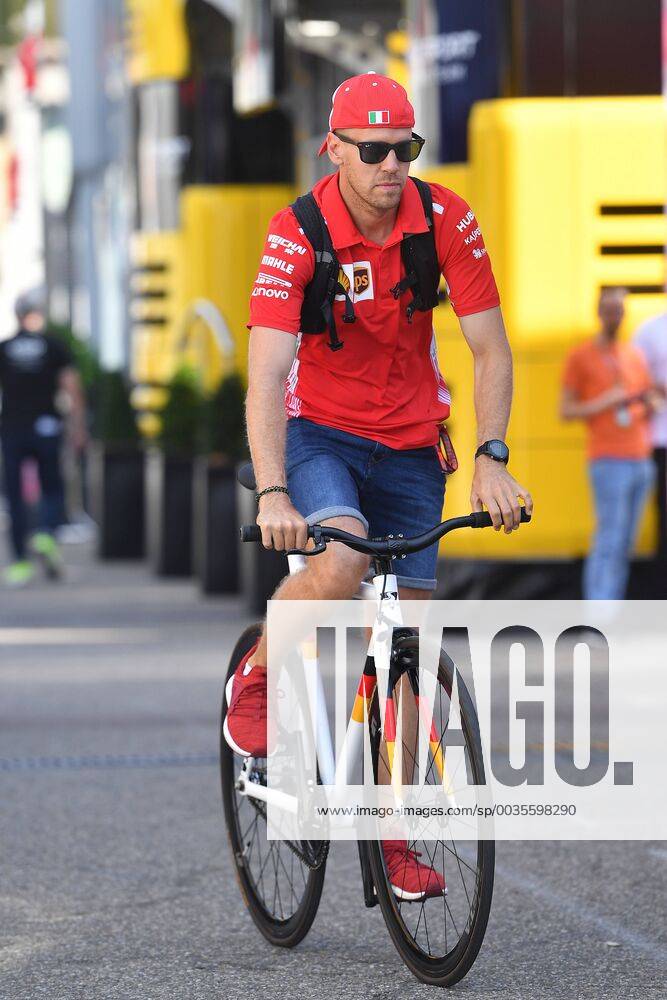 Sebastian VETTEL GER Scuderia Ferrari comes with the road bike to the racetrack through the Paddock Training Formula 1 GP of GermanyGermany Hockenheimring season 2018 on 20 07 2018