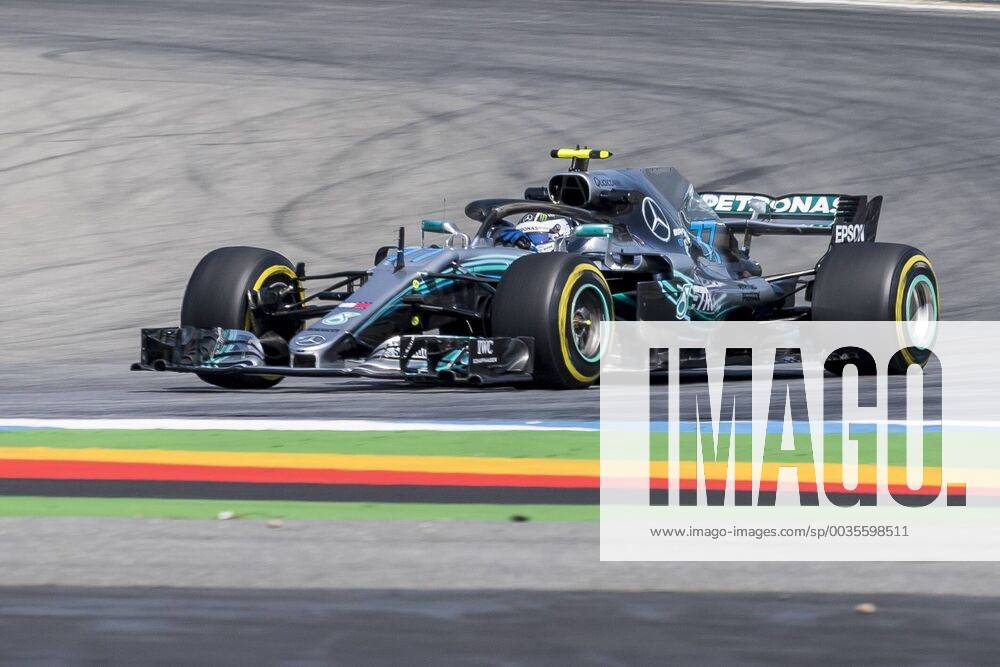 Motorsport Formula 1 season 2018 2019 Training on Friday 20 07 2018 at the Hockenheimring in Hockenheim Germany Valtteri Bottas Mercedes AMG Petronas turns onto the start goal straight