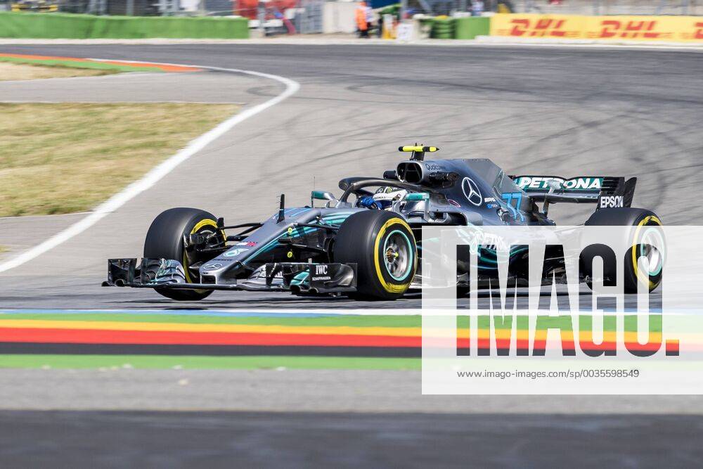 Motorsport Formula 1 season 2018 2019 Training on Friday 20 07 2018 at the Hockenheimring in Hockenheim Germany Valtteri Bottas Mercedes AMG Petronas turns into the Motodrom