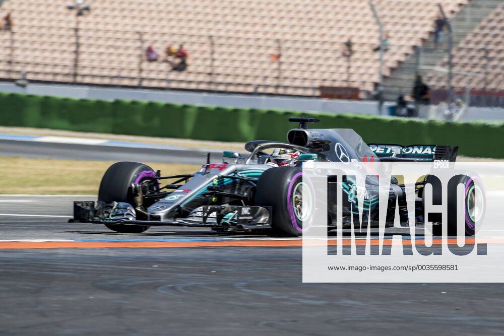 Motorsport Formula 1 season 2018 2019 Training on Friday 20 07 2018 at the Hockenheimring in Hockenheim Germany Lewis Hamilton Mercedes AMG Petronas turns onto the start goal straight