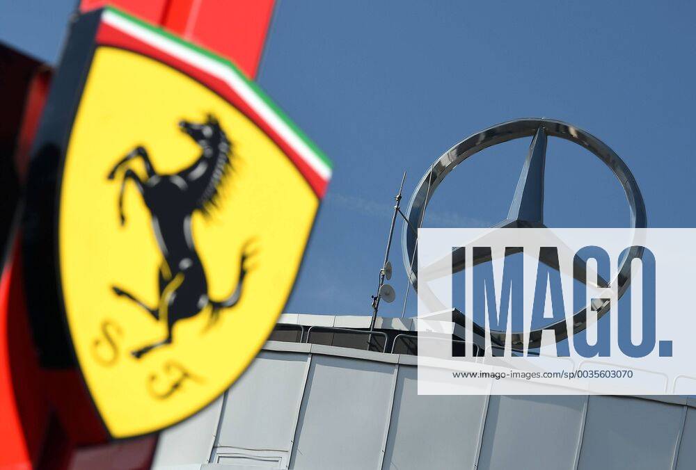 Formula 1 Grand Prix of Germany Grand Prix of Germany 1 Free Practice 2018 v l Mercedes Logo Emblem Ferrari Logo Emblem Hockenheim