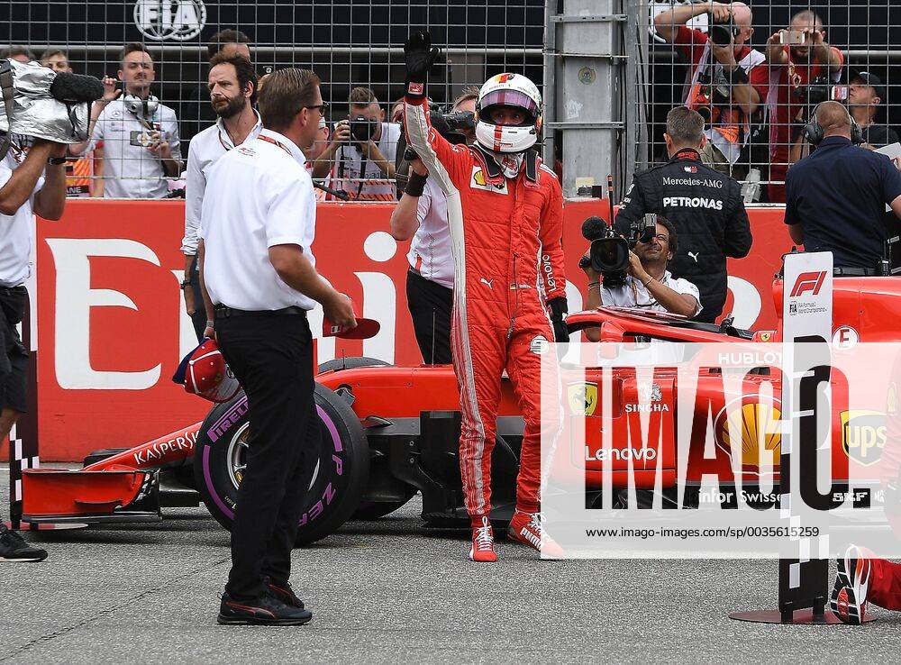 Formula 1 Grand Prix of Germany Grand Prix of Germany Qualifying 2018 v l Sebastian Vettel Ferrari Scuderia Ferrari cheers over the pole Hockenheim