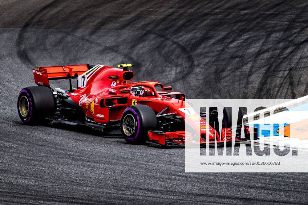 Motorsport Formula 1 Season 2018 2019 Qualifying on Saturday 21 07 2018 at the Hockenheimring in Hockenheim Germany Kimi Raikkonen Scuderia Ferrari drives through the curve in front of the Mercedes Grandstand